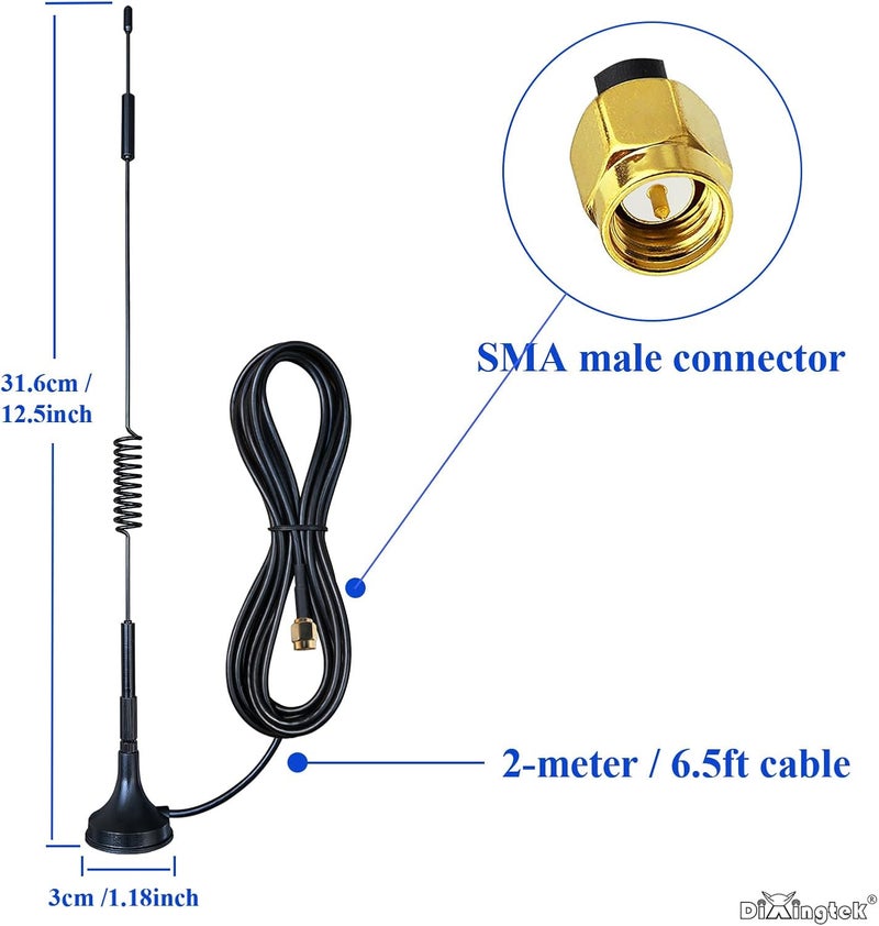 Dixingtek 2-Pack 6.5ft 3G 4G LTE SMA Male Antenna Magnetic Base, Compatible with 4G LTE Router Hunting Game Camera Network Card IP Camera Video Security Camera IoT Cellular Phone Spring 4G Antennas - Image 2